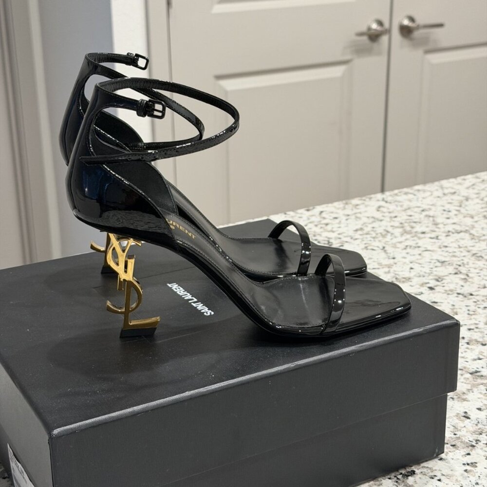 Saint Laurent Opyum Sandals Ld-tone YSL Logo Heel